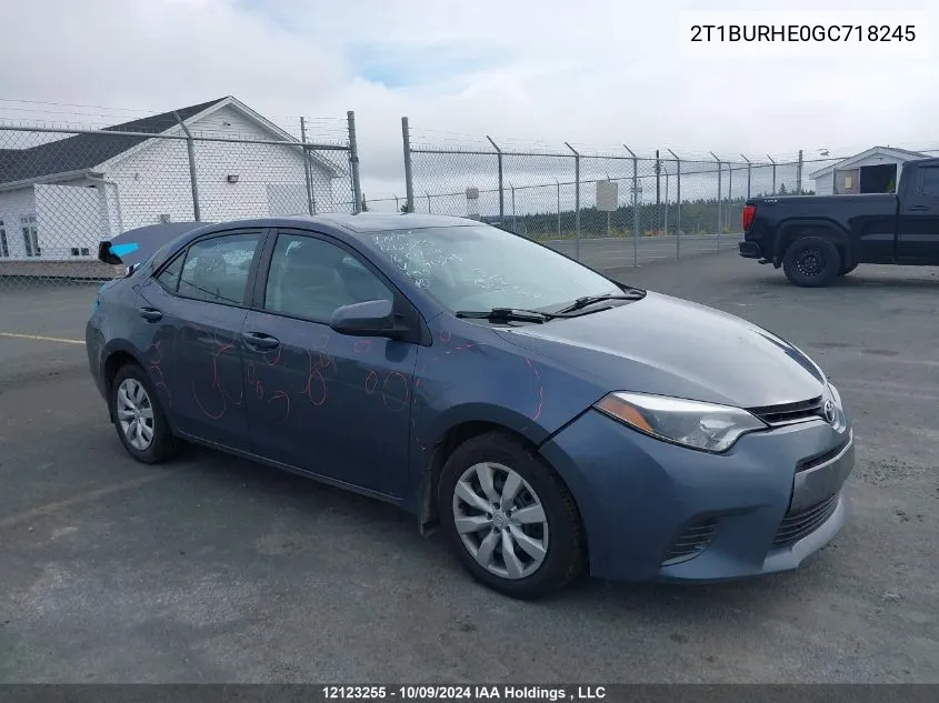 2016 Toyota Corolla L/Le/Le Pls/Prm/S/S Pls VIN: 2T1BURHE0GC718245 Lot: 12123255