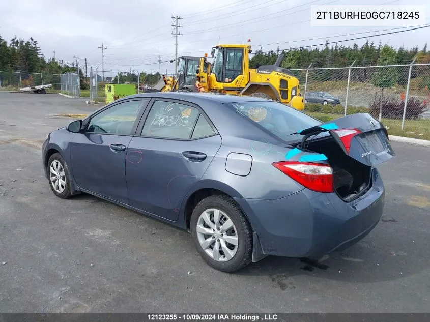 2016 Toyota Corolla L/Le/Le Pls/Prm/S/S Pls VIN: 2T1BURHE0GC718245 Lot: 12123255