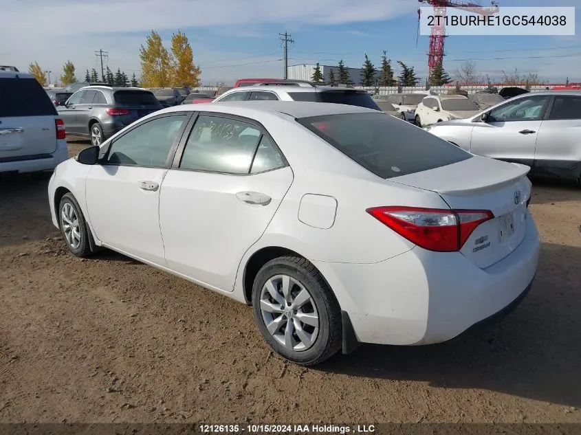 2016 Toyota Corolla L/Le/Le Pls/Prm/S/S Pls VIN: 2T1BURHE1GC544038 Lot: 12126135