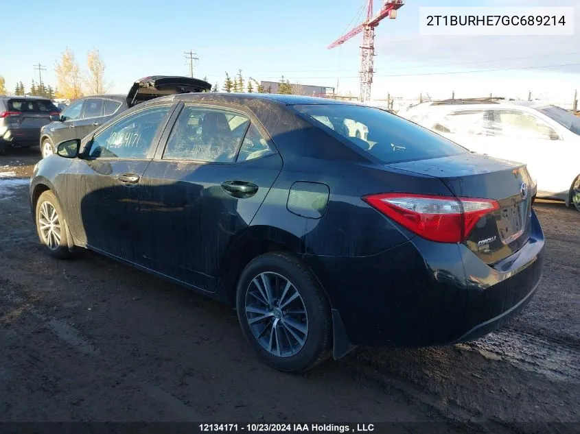 2016 Toyota Corolla L/Le/Le Pls/Prm/S/S Pls VIN: 2T1BURHE7GC689214 Lot: 12134171