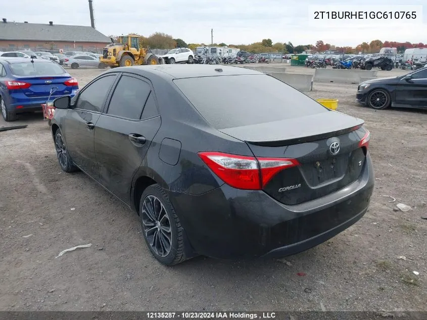 2016 Toyota Corolla L/Le/Le Pls/Prm/S/S Pls VIN: 2T1BURHE1GC610765 Lot: 12135287