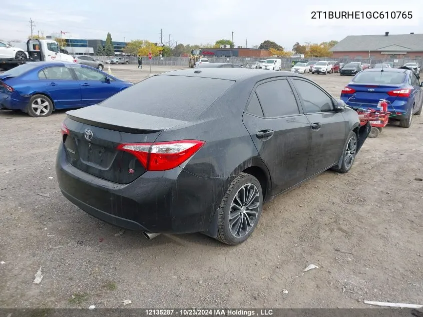 2016 Toyota Corolla L/Le/Le Pls/Prm/S/S Pls VIN: 2T1BURHE1GC610765 Lot: 12135287