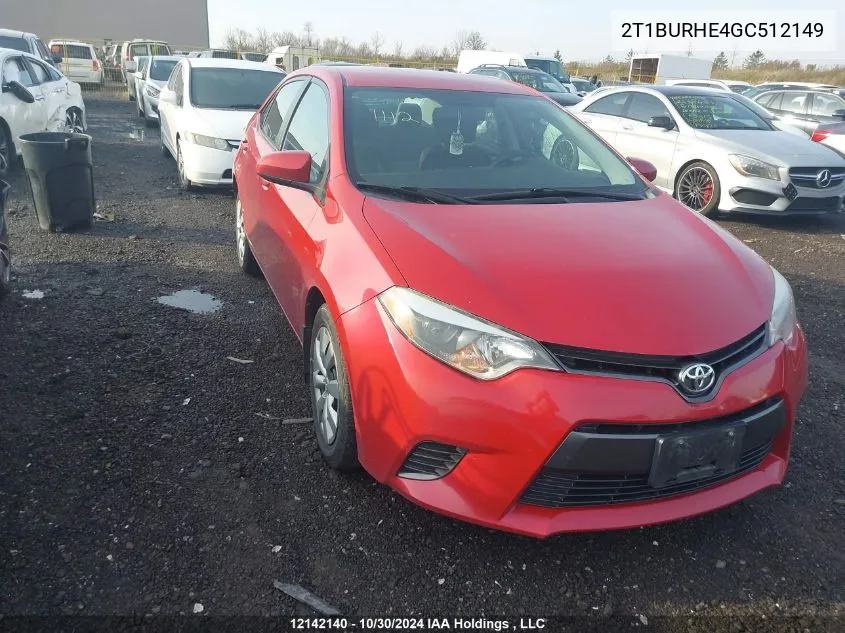 2016 Toyota Corolla Le VIN: 2T1BURHE4GC512149 Lot: 12142140