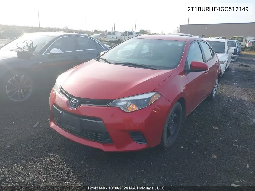 2016 Toyota Corolla Le VIN: 2T1BURHE4GC512149 Lot: 12142140