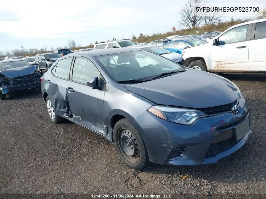 2016 Toyota Corolla L/Le/Le Pls/Prm/S/S Pls VIN: 5YFBURHE9GP523700 Lot: 12148256