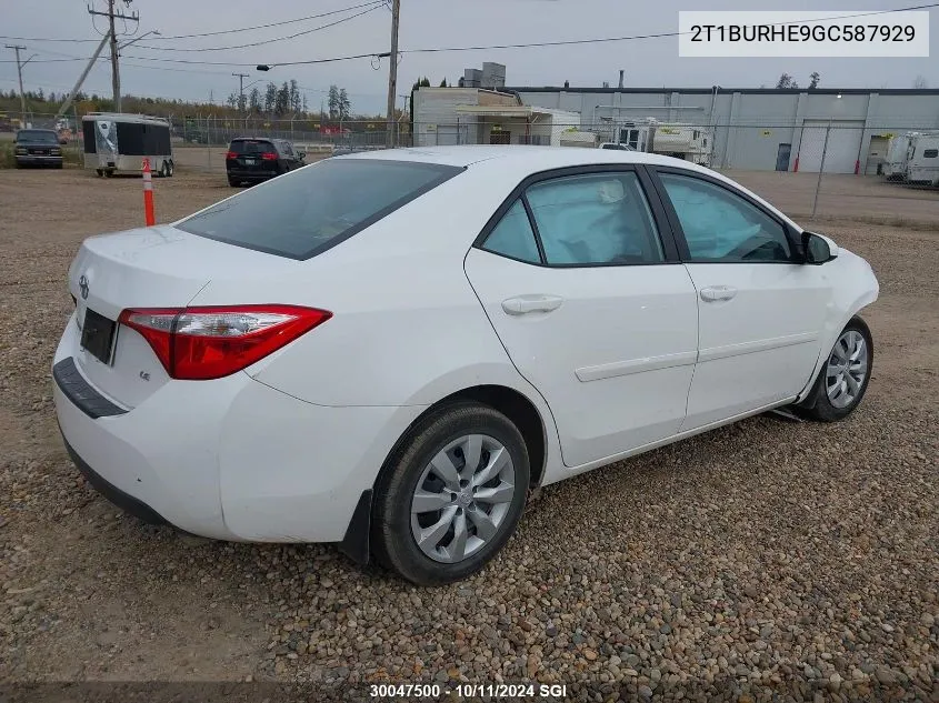 2016 Toyota Corolla L/Le/Le Pls/Prm/S/S Pls VIN: 2T1BURHE9GC587929 Lot: 30047500