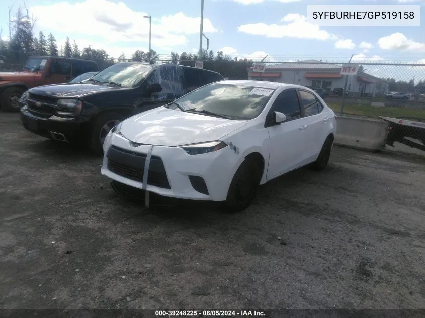 2016 Toyota Corolla L VIN: 5YFBURHE7GP519158 Lot: 39248225