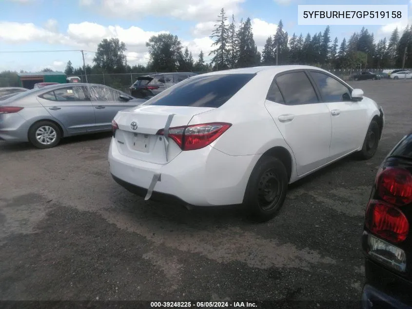 2016 Toyota Corolla L VIN: 5YFBURHE7GP519158 Lot: 39248225