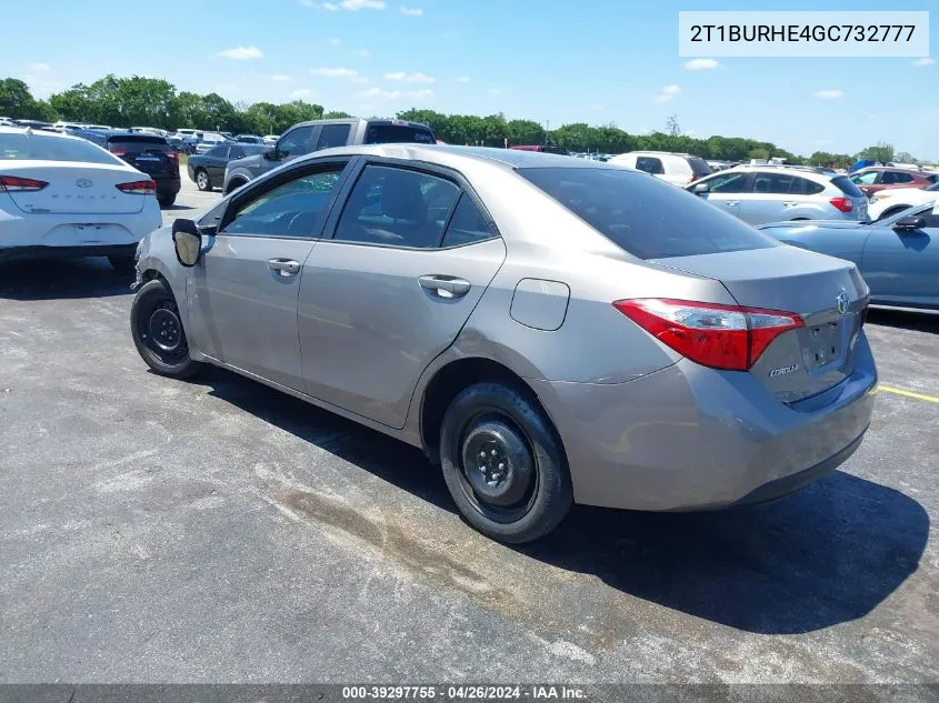 2016 Toyota Corolla Le VIN: 2T1BURHE4GC732777 Lot: 39297755