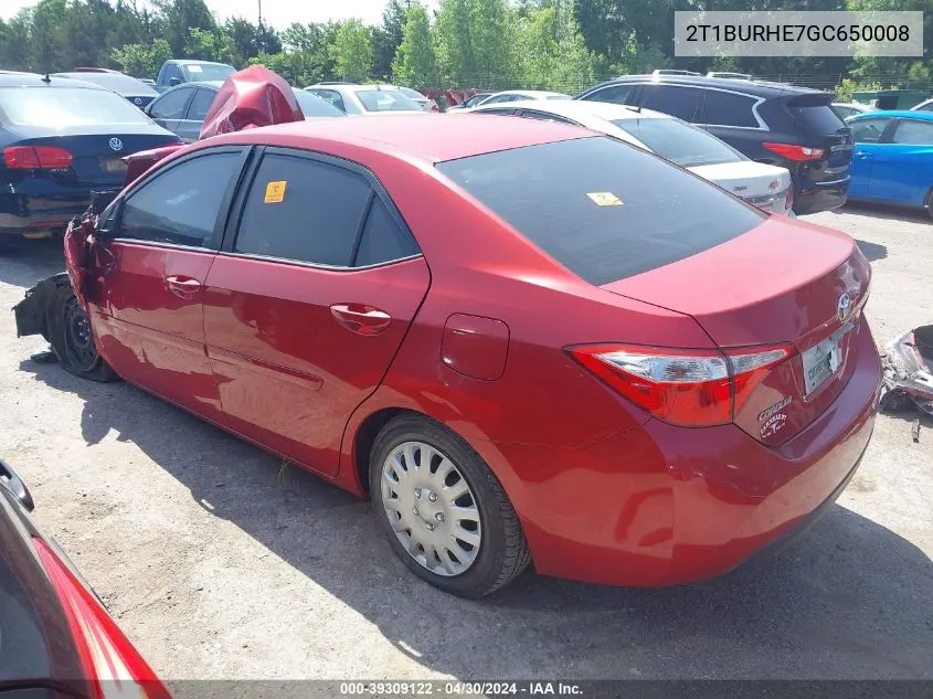 2T1BURHE7GC650008 2016 Toyota Corolla Le