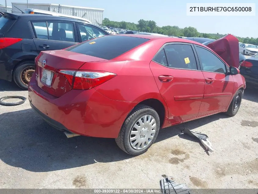 2T1BURHE7GC650008 2016 Toyota Corolla Le