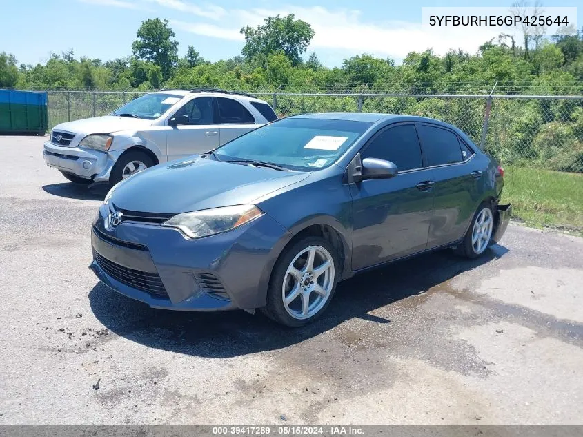 2016 Toyota Corolla Le VIN: 5YFBURHE6GP425644 Lot: 39417289