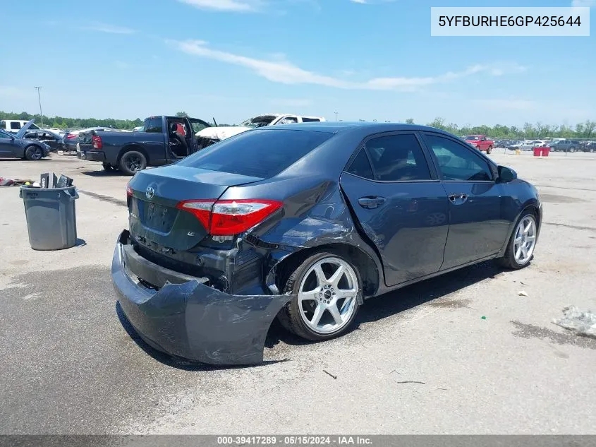 2016 Toyota Corolla Le VIN: 5YFBURHE6GP425644 Lot: 39417289