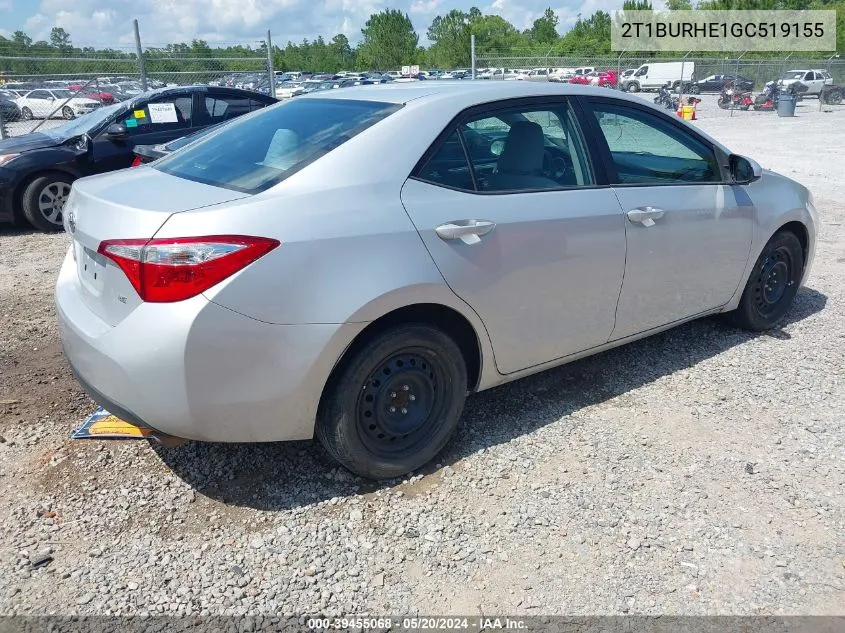 2016 Toyota Corolla Le VIN: 2T1BURHE1GC519155 Lot: 39455068