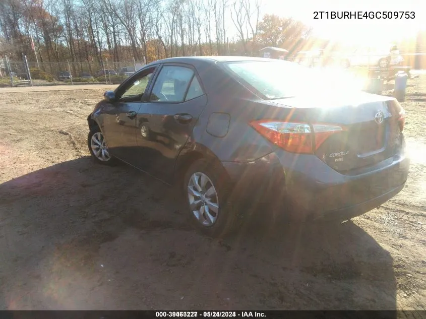 2016 Toyota Corolla Le VIN: 2T1BURHE4GC509753 Lot: 39463227