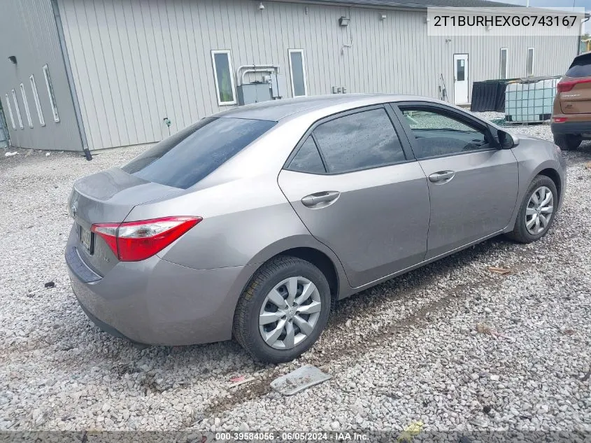 2T1BURHEXGC743167 2016 Toyota Corolla Le