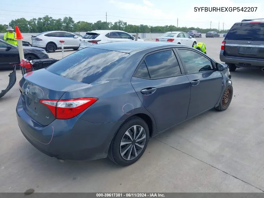 2016 Toyota Corolla Le VIN: 5YFBURHEXGP542207 Lot: 39617381