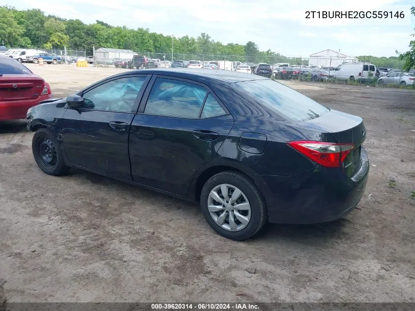 2016 Toyota Corolla Le VIN: 2T1BURHE2GC559146 Lot: 39620314