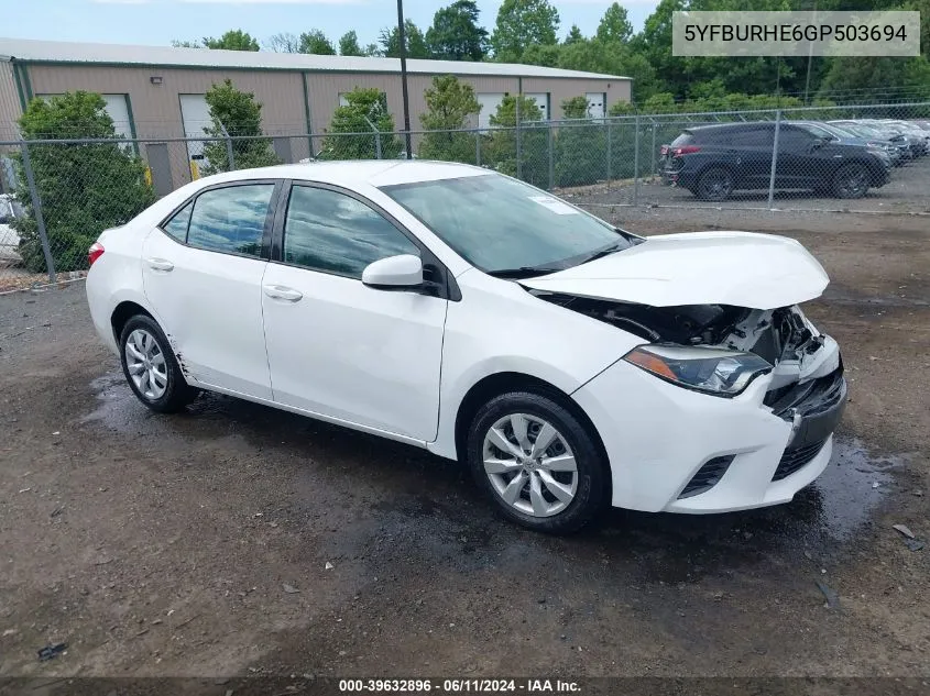 2016 Toyota Corolla Le VIN: 5YFBURHE6GP503694 Lot: 39632896