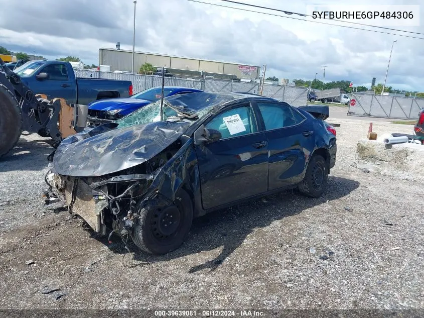 2016 Toyota Corolla Le VIN: 5YFBURHE6GP484306 Lot: 39639081