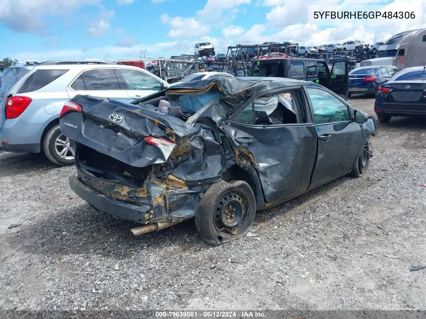 5YFBURHE6GP484306 2016 Toyota Corolla Le