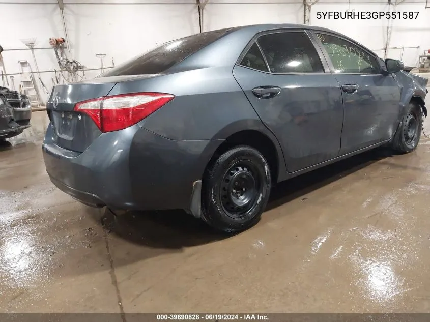 2016 Toyota Corolla L VIN: 5YFBURHE3GP551587 Lot: 39690828