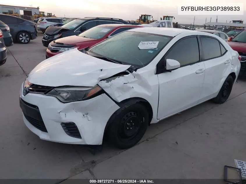 5YFBURHE3GP389833 2016 Toyota Corolla Le