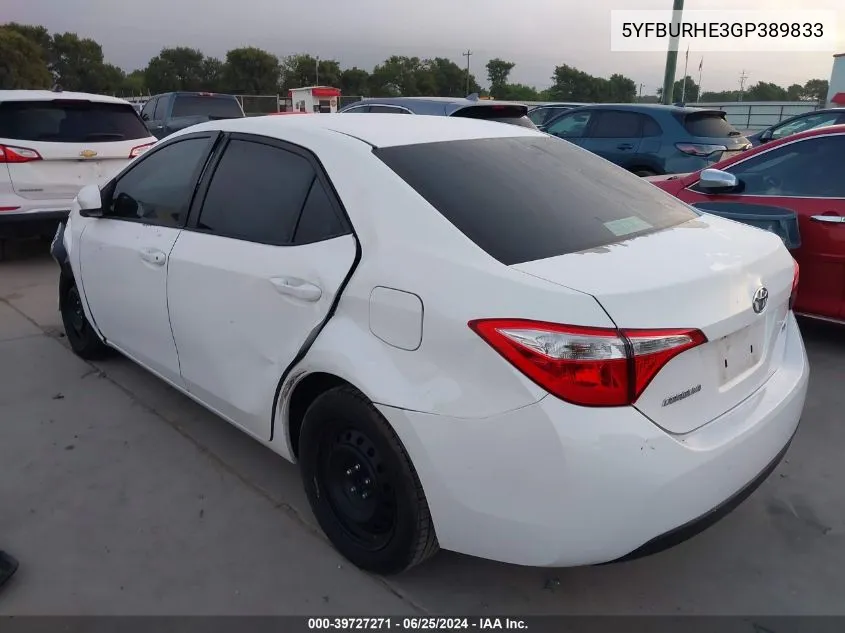 5YFBURHE3GP389833 2016 Toyota Corolla Le