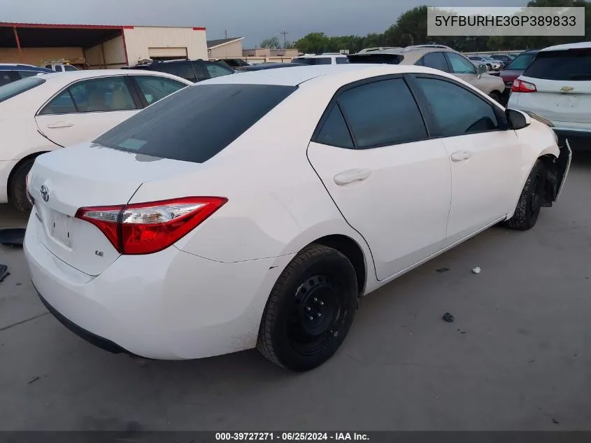 5YFBURHE3GP389833 2016 Toyota Corolla Le