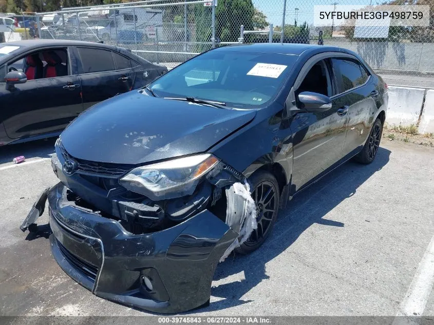 2016 Toyota Corolla L/Le/Le Pls/Prm/S/S Pls VIN: 5YFBURHE3GP498759 Lot: 39745843