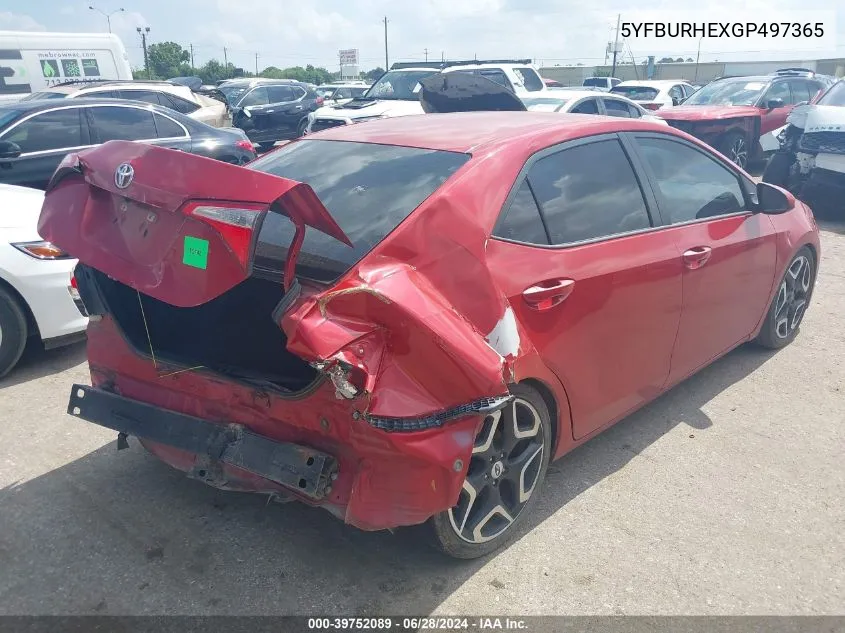 2016 Toyota Corolla L/Le/Le Pls/Prm/S/S Pls VIN: 5YFBURHEXGP497365 Lot: 39752089