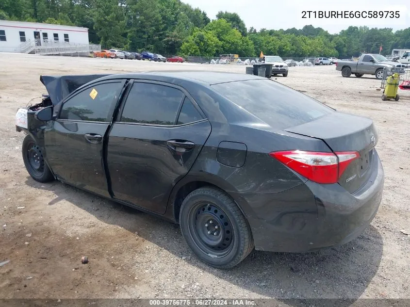 2016 Toyota Corolla Le VIN: 2T1BURHE6GC589735 Lot: 39756775