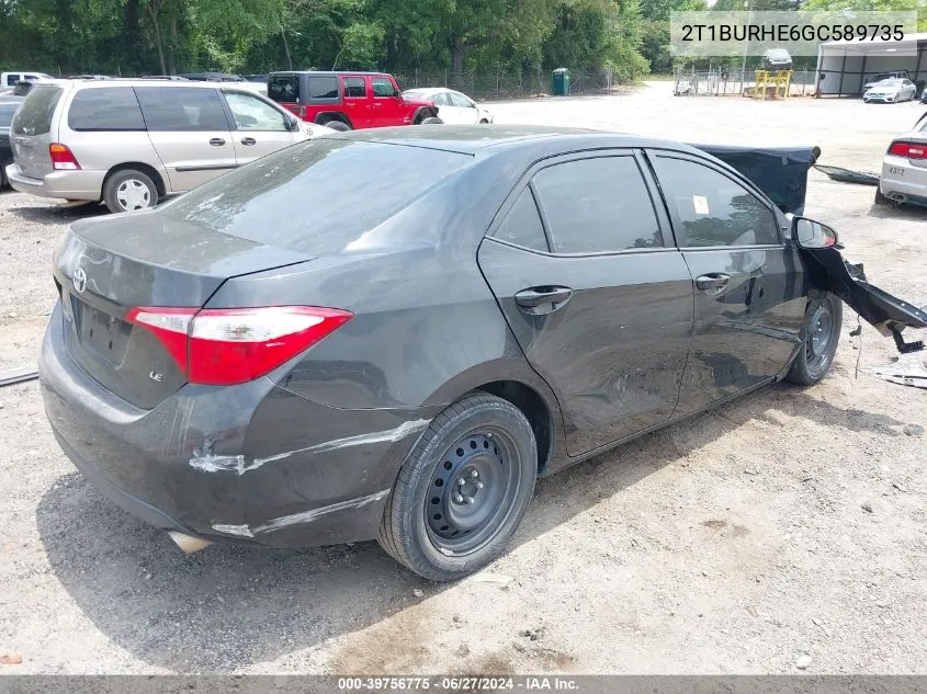 2016 Toyota Corolla Le VIN: 2T1BURHE6GC589735 Lot: 39756775