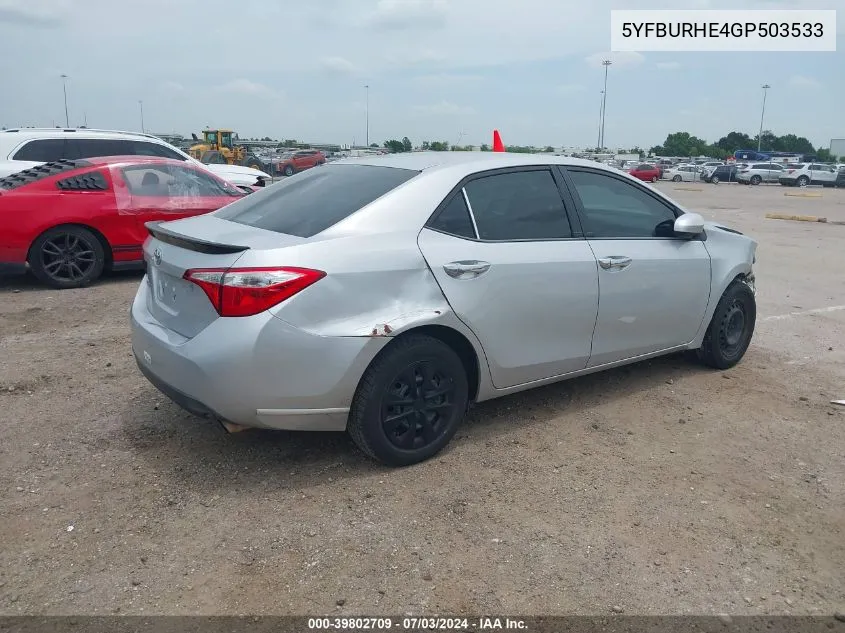 2016 Toyota Corolla L VIN: 5YFBURHE4GP503533 Lot: 39802709