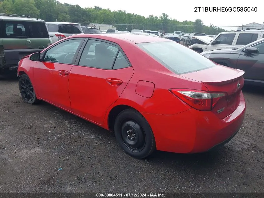 2016 Toyota Corolla S W/Special Edition Pkg VIN: 2T1BURHE6GC585040 Lot: 39804511