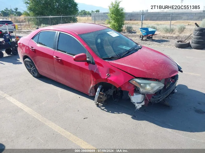 2016 Toyota Corolla Le Plus VIN: 2T1BURHE2GC551385 Lot: 39809989