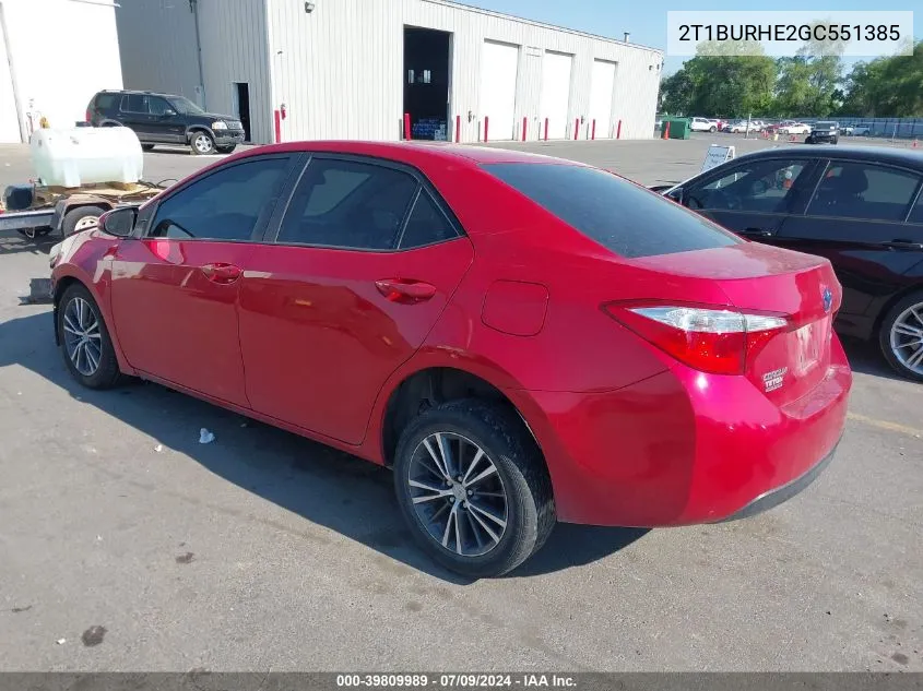 2016 Toyota Corolla Le Plus VIN: 2T1BURHE2GC551385 Lot: 39809989