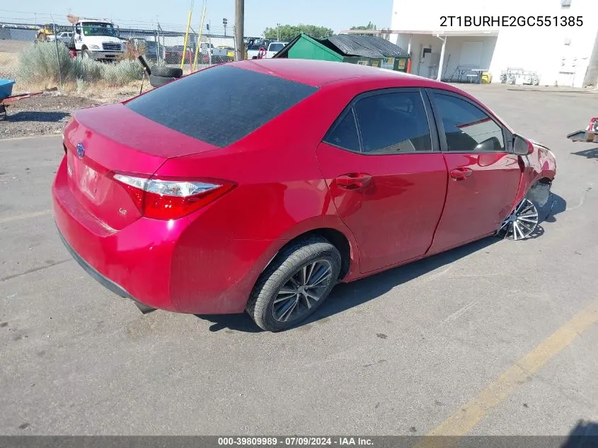 2T1BURHE2GC551385 2016 Toyota Corolla Le Plus