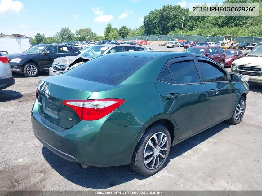 2016 Toyota Corolla Le VIN: 2T1BURHE0GC629260 Lot: 39813471