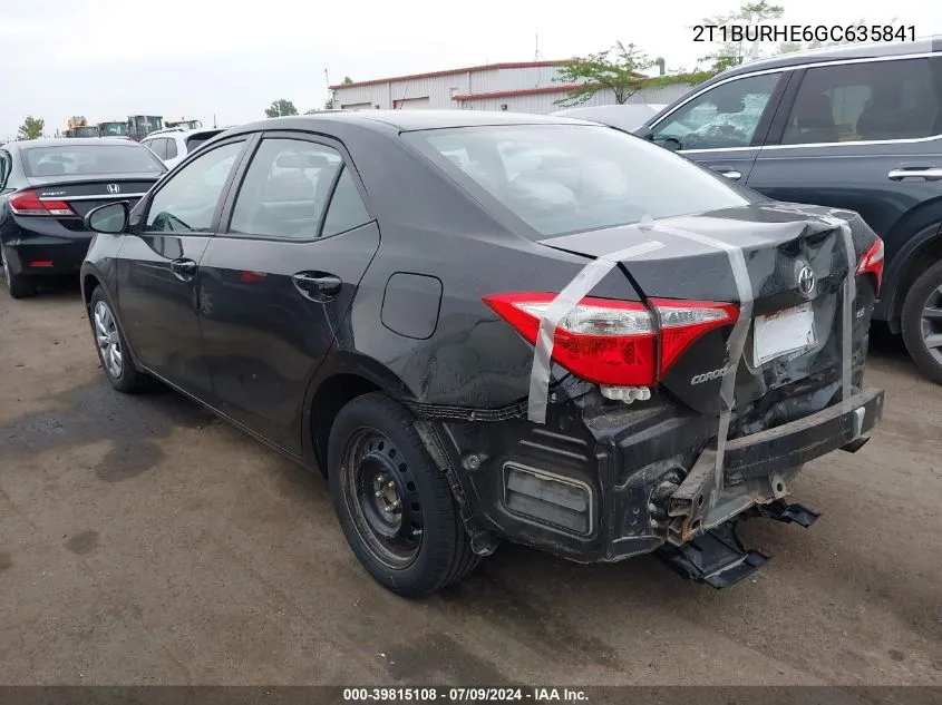 2016 Toyota Corolla Le VIN: 2T1BURHE6GC635841 Lot: 39815108