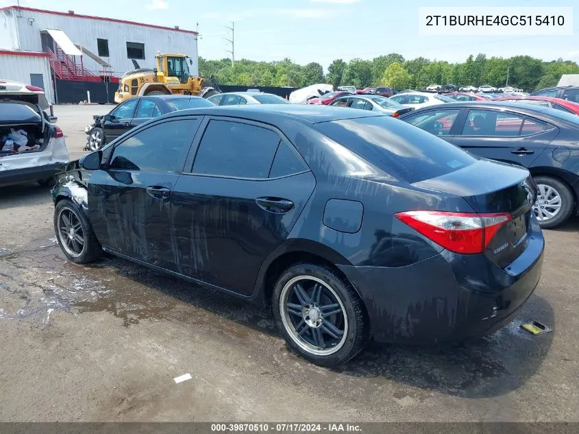 2016 Toyota Corolla Le VIN: 2T1BURHE4GC515410 Lot: 39870510