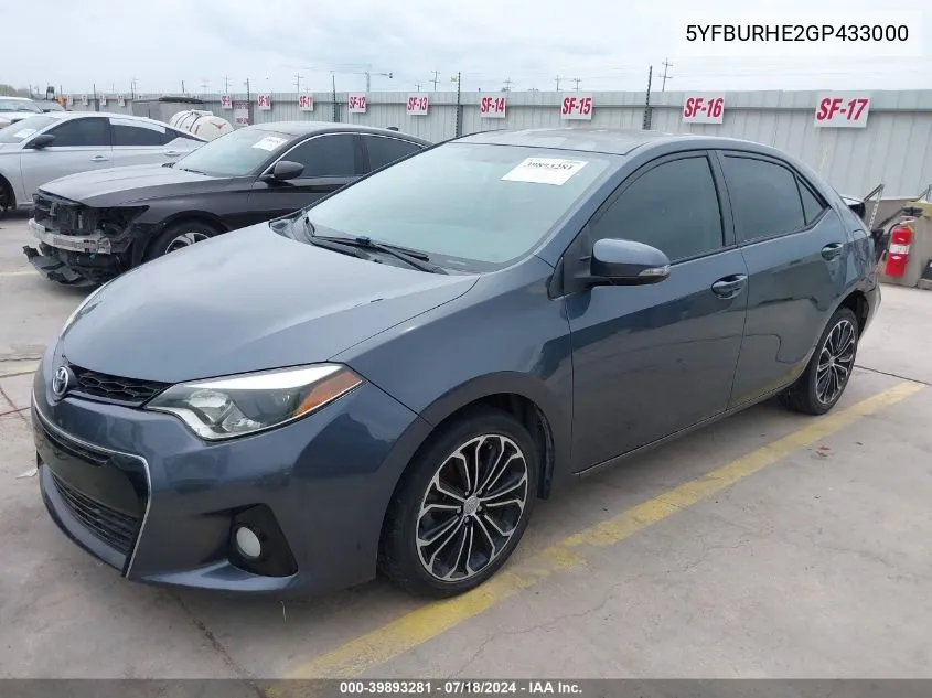 2016 Toyota Corolla S Plus VIN: 5YFBURHE2GP433000 Lot: 39893281