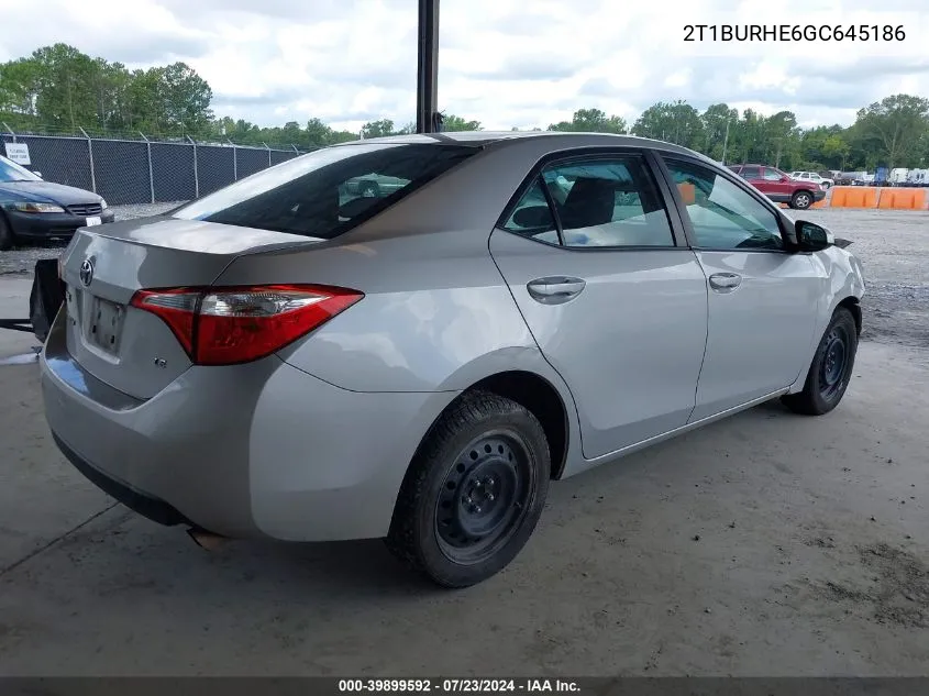 2016 Toyota Corolla Le VIN: 2T1BURHE6GC645186 Lot: 39899592