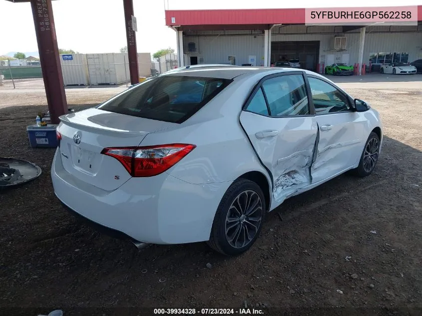 5YFBURHE6GP562258 2016 Toyota Corolla S Plus