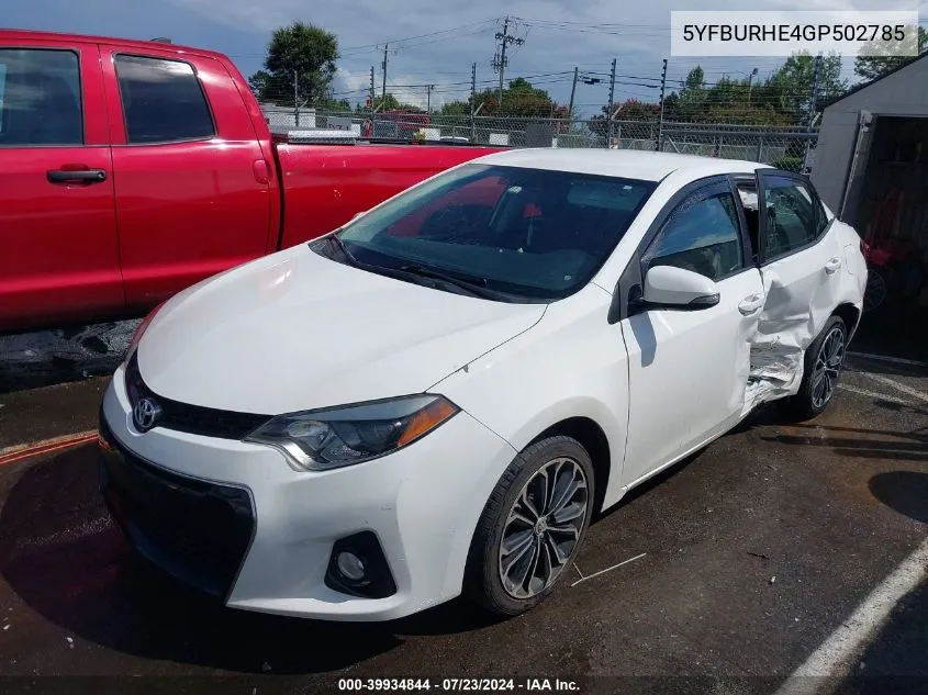 2016 Toyota Corolla S Plus VIN: 5YFBURHE4GP502785 Lot: 39934844