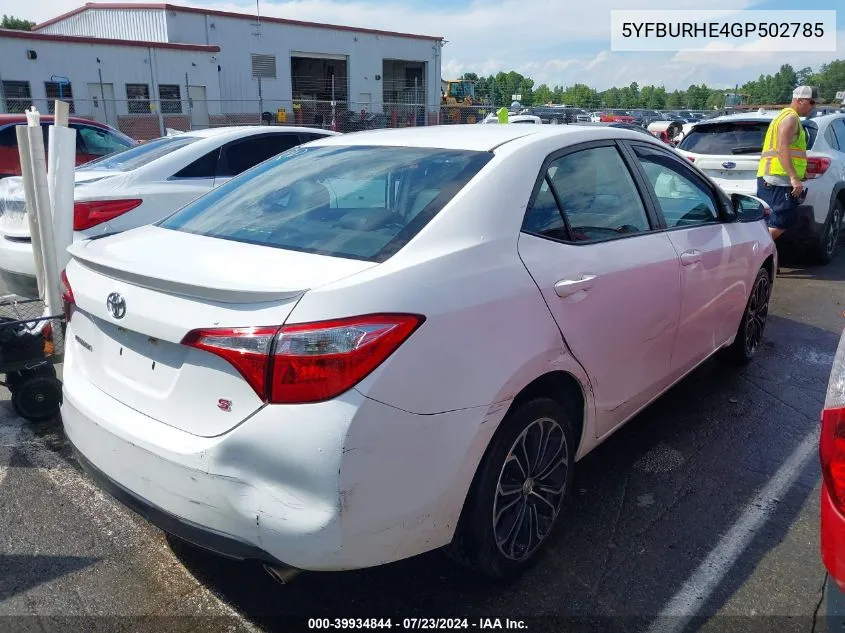 2016 Toyota Corolla S Plus VIN: 5YFBURHE4GP502785 Lot: 39934844