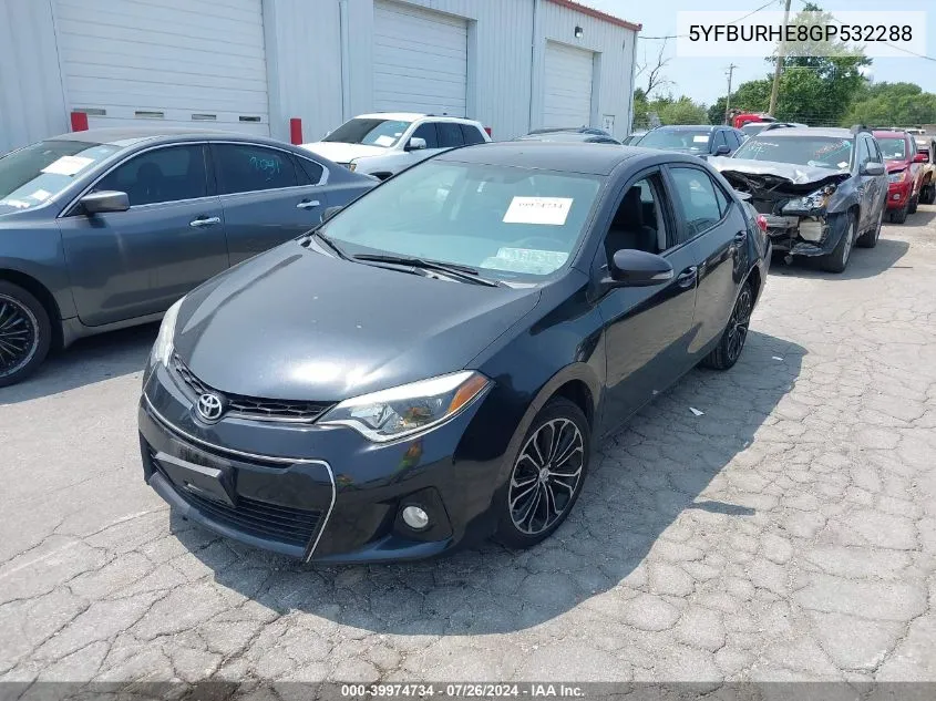 2016 Toyota Corolla S Plus VIN: 5YFBURHE8GP532288 Lot: 39974734