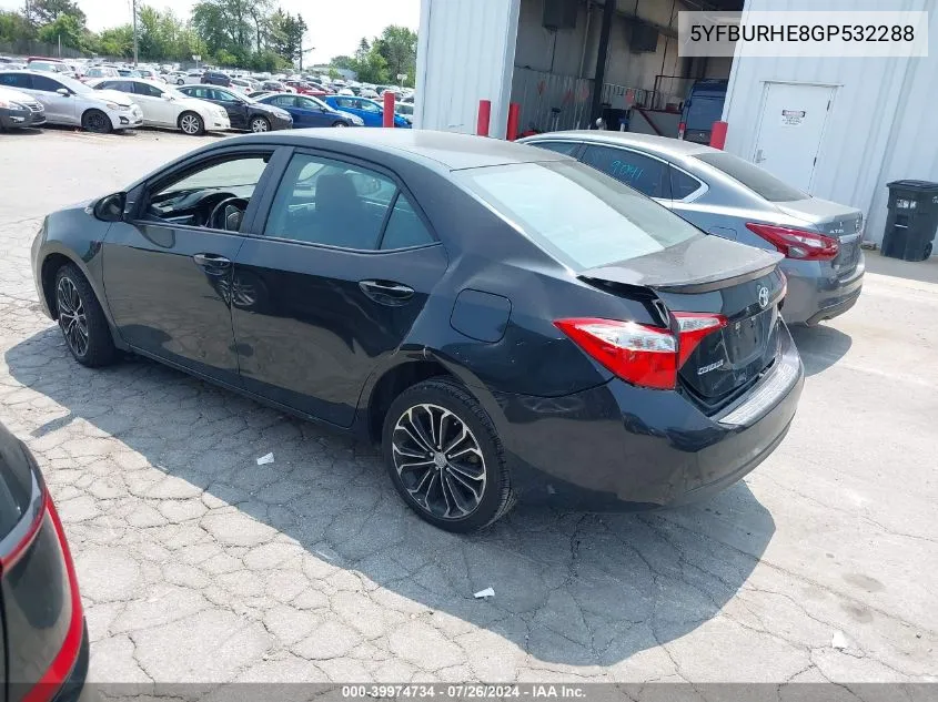 2016 Toyota Corolla S Plus VIN: 5YFBURHE8GP532288 Lot: 39974734