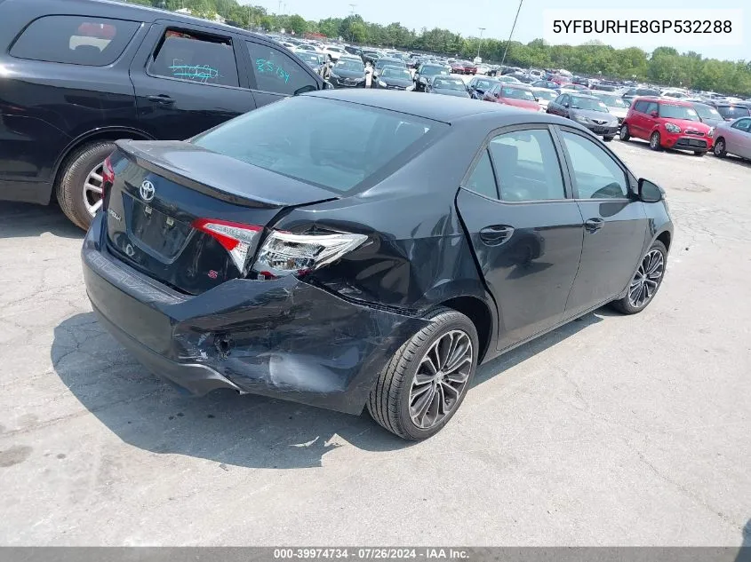 2016 Toyota Corolla S Plus VIN: 5YFBURHE8GP532288 Lot: 39974734