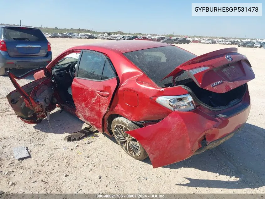 5YFBURHE8GP531478 2016 Toyota Corolla S Plus